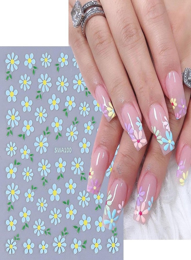 BSBTBZ White Daisy Nail Art Stickers - Small Floral Nail Decals 3D Self-Adhesive Nail Design Summer Art Supplies Flower Adhesive Transfer Slider DIY Spring Flower Sticker for Women 3Sheets - Image 4